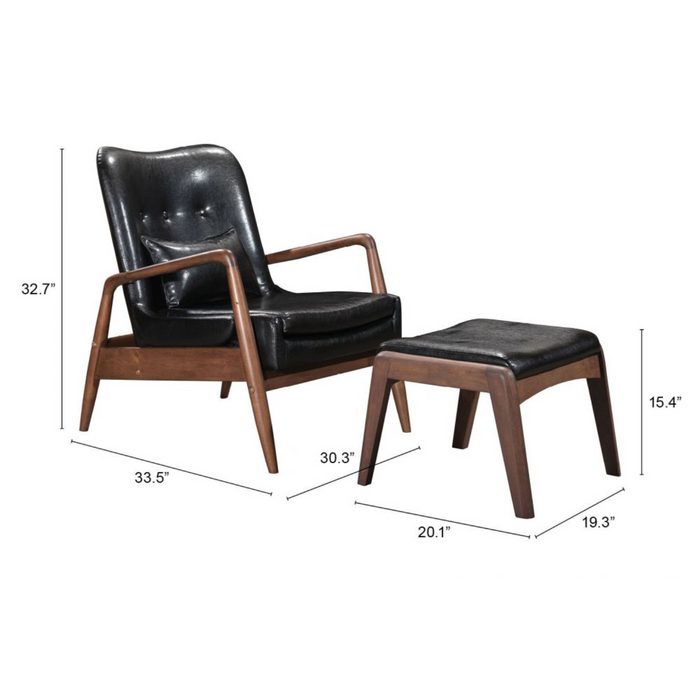 Zuo Bully Lounge Chair & Ottoman Black