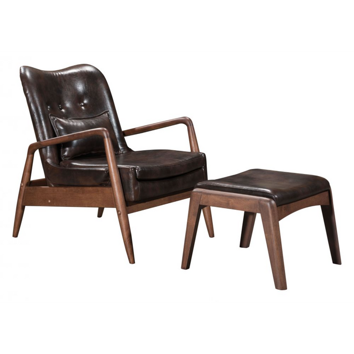 Zuo Bully Lounge Chair & Ottoman Brown