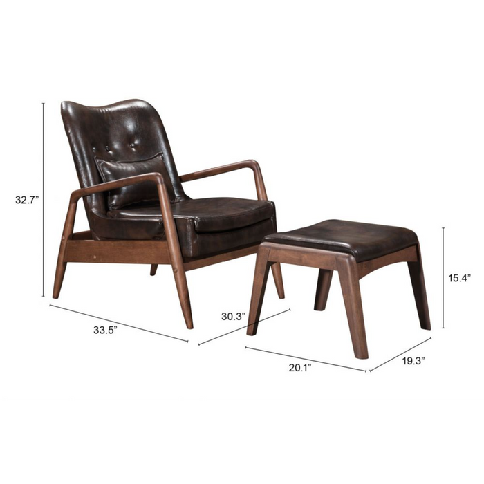 Zuo Bully Lounge Chair & Ottoman Brown