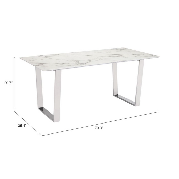 Zuo Atlas Dining Table White & Silver