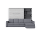 Maxima House Murphy Bed INVENTO European Queen size with a Sectional Sofa and a Bookcase, mattress included IN014/17GW-LG - Bed & Sofa Hub