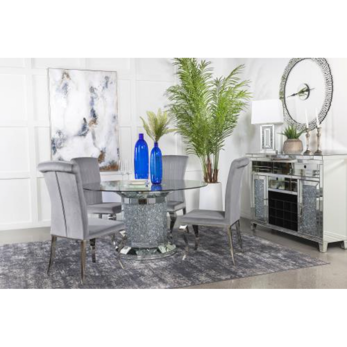 Coaster Ellie 5-piece Mirrored Pedestal Dining Table Set Grey