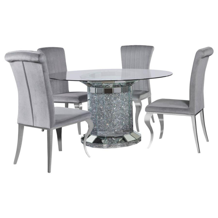 Coaster Ellie 5-piece Mirrored Pedestal Dining Table Set Grey