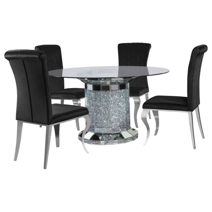 Coaster Ellie 5-piece Mirrored Pedestal Dining Table Room Set Black