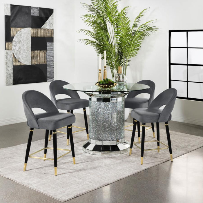 Coaster Ellie 5-piece Mirrored Counter Height Dining Room Table Set Grey