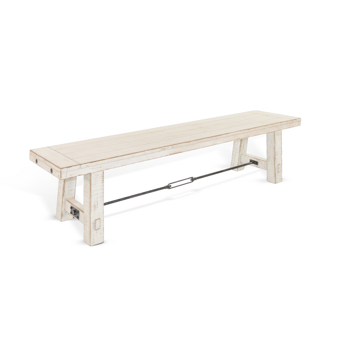 Sunny Designs 64" White Sand Bench with Turnbuckle, Wood Seat White Sand