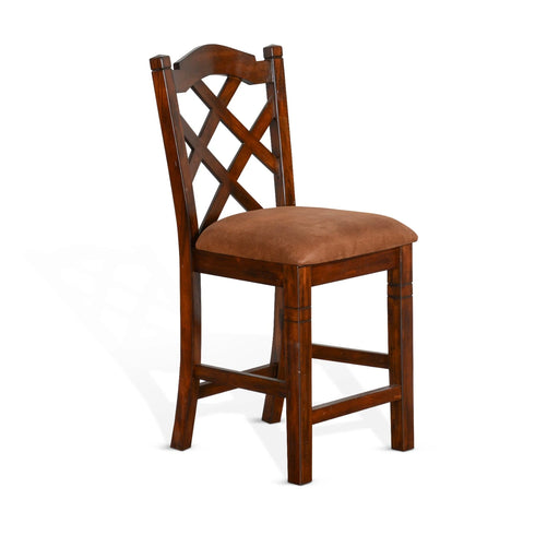 Sunny Designs Counter Santa Fe Dbl Crossback Barstool, Cushion Seat Dark chocolate - Bed & Sofa Hub
