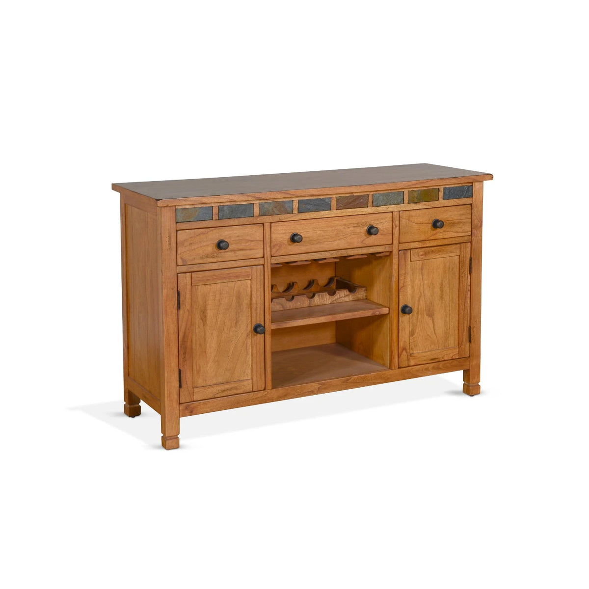 Sunny Designs Wood Buffet with Natural Slate Rustic Oak — Bed & Sofa Hub