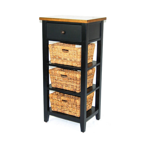 Sunny Designs Farmhouse Wood Storage Rack with Woven Baskets Black Natural - Bed & Sofa Hub