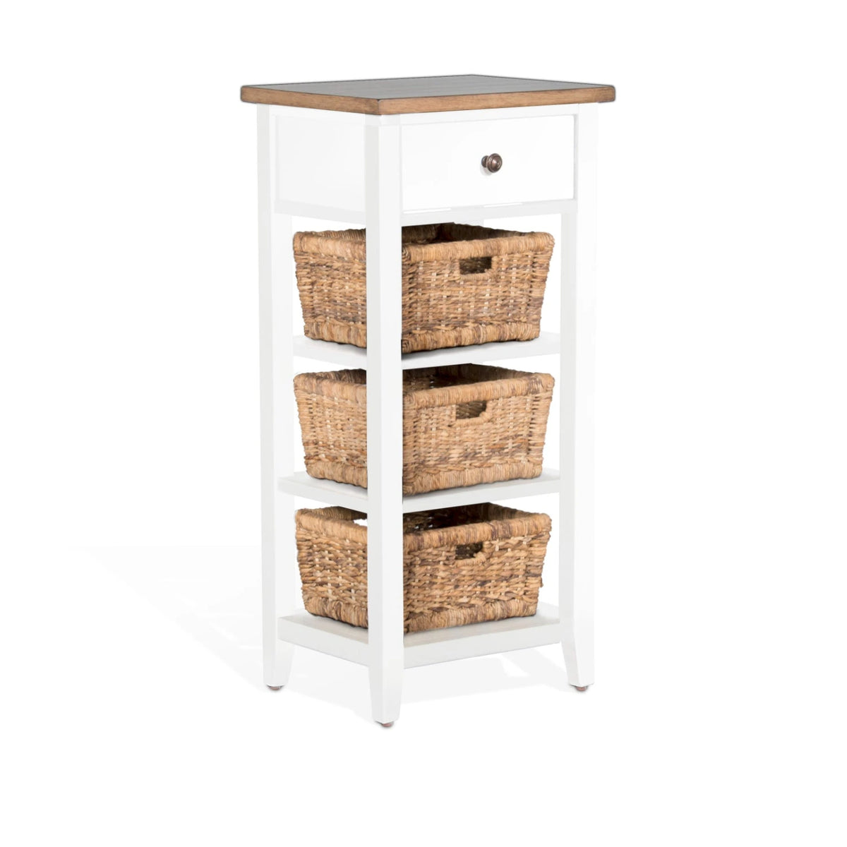 Sunny Designs Farmhouse Wood Storage Rack with Woven Baskets White Nat ...