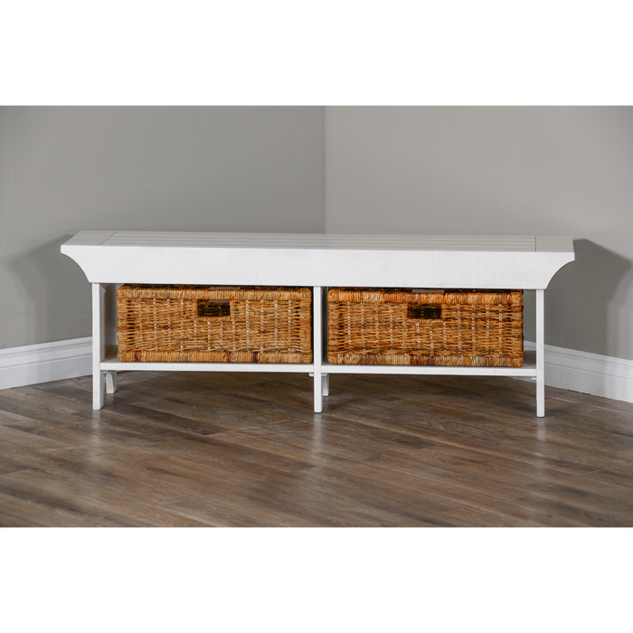 Sunny Designs 55"W Bench with Woven Baskets River Birch