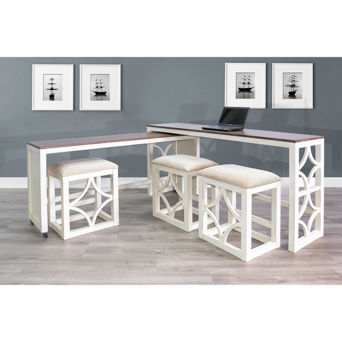Sunny Designs Nesting 5-Piece Console Table with Stools Marble White and Buck Skin