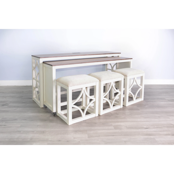 Sunny Designs Nesting 5-Piece Console Table with Stools Marble White and Buck Skin