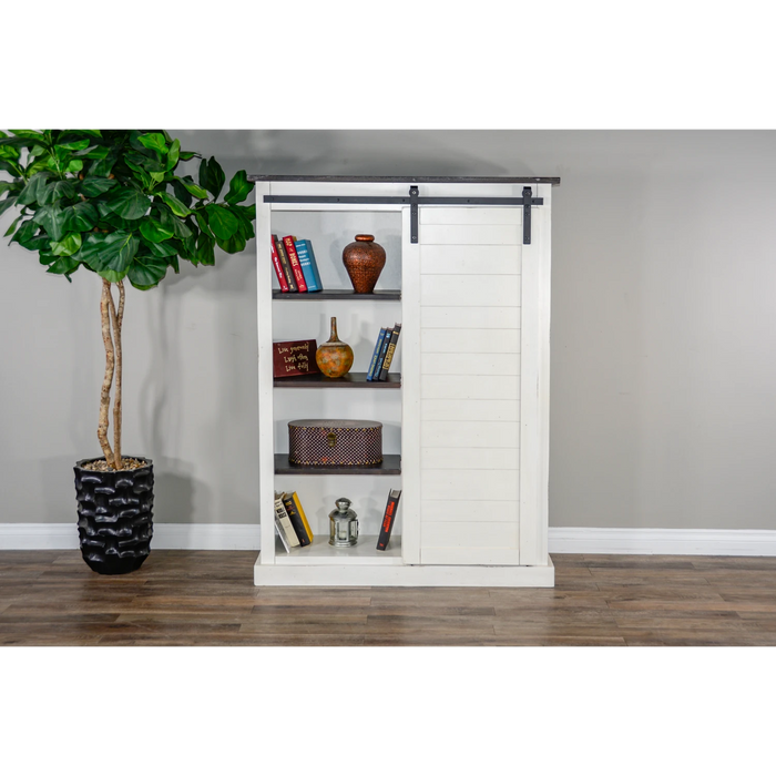 Sunny Designs 66" Adjustable Shelf Barn Door Wood Bookcase in White/Dark Brown European Cottage