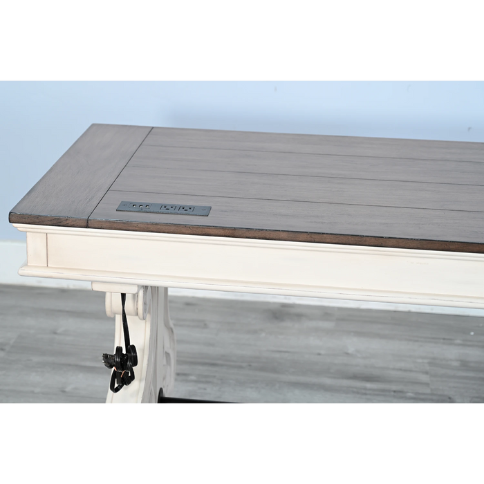 Sunny Designs White Desk with Power Strip Marble White and Buck Skin
