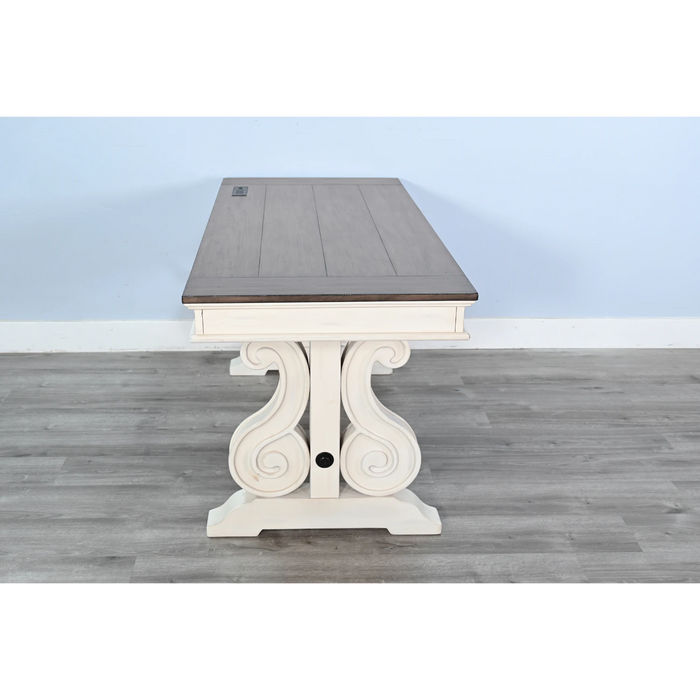 Sunny Designs White Desk with Power Strip Marble White and Buck Skin
