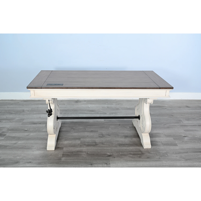 Sunny Designs White Desk with Power Strip Marble White and Buck Skin