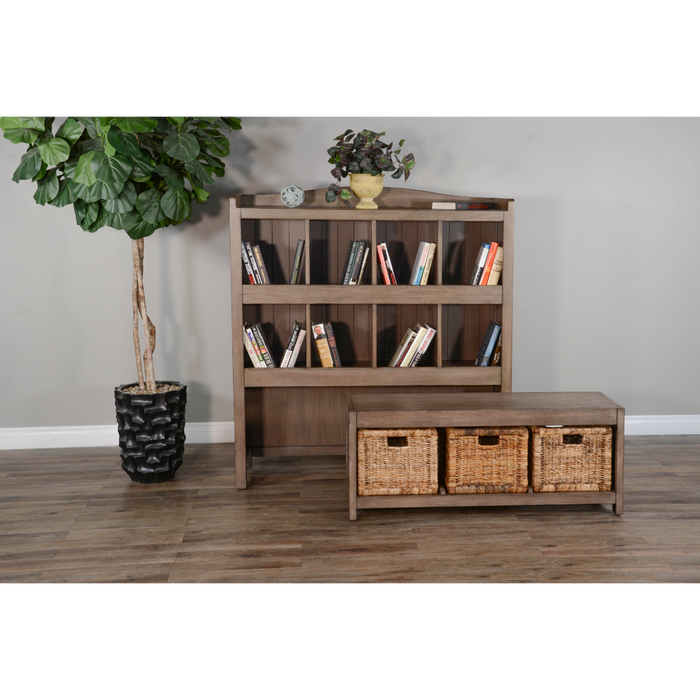 Sunny Designs Doe Valley 57" Wood Storage Bookcase and Bench in Light Brown Buckskin