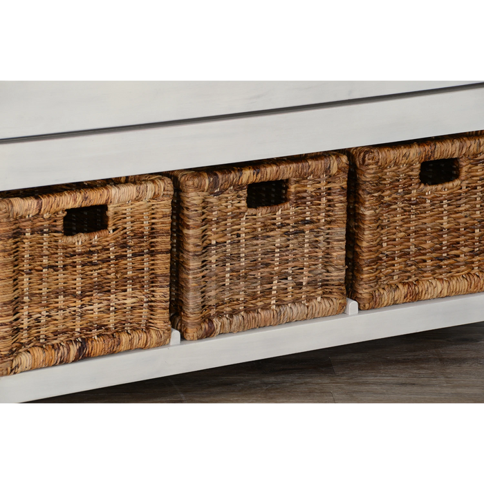 Sunny Designs 57" Modern Wood Storage Bookcase and Bench in Marble White