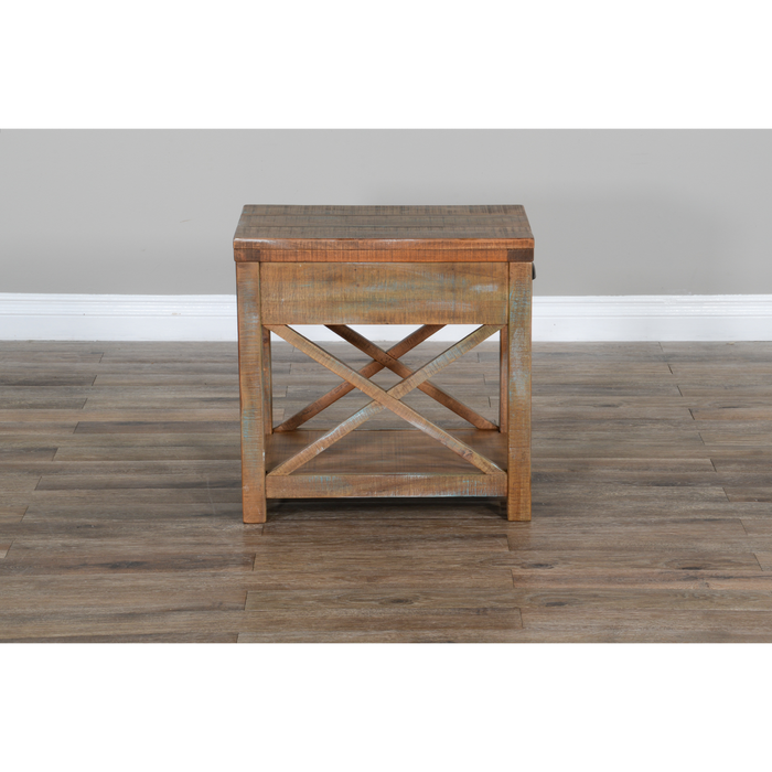 Sunny Designs Durango Coastal Mahogany Wood Chairside Table in Weathered Brown