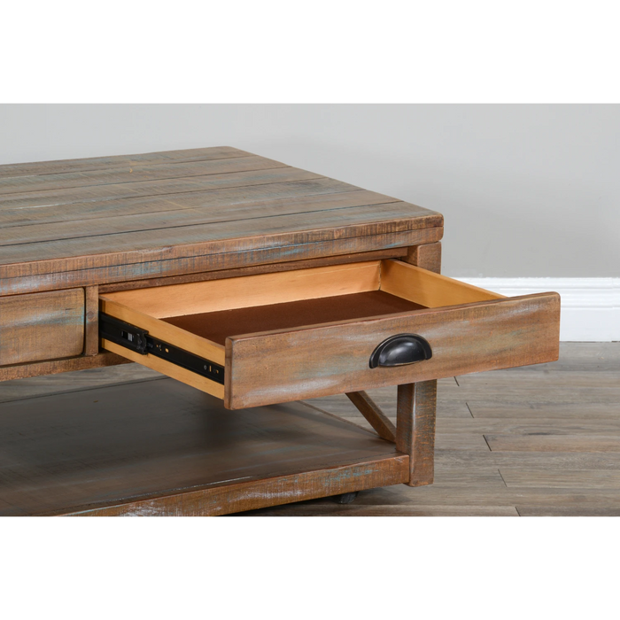 Sunny Designs Durango 48" Coastal Wood Cocktail Table in Weathered Brown - Bed & Sofa Hub