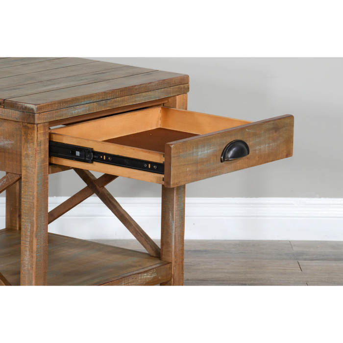 Sunny Designs Durango 22" Coastal Mahogany Wood End Table in Weathered Brown