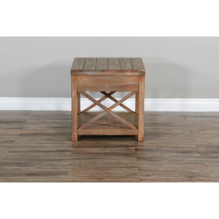 Sunny Designs Durango 22" Coastal Mahogany Wood End Table in Weathered Brown