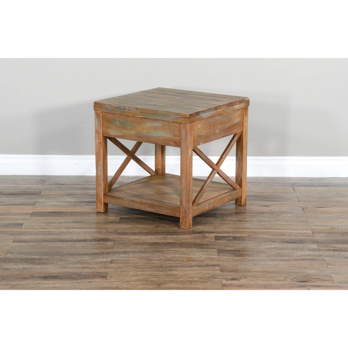 Sunny Designs Durango 22" Coastal Mahogany Wood End Table in Weathered Brown