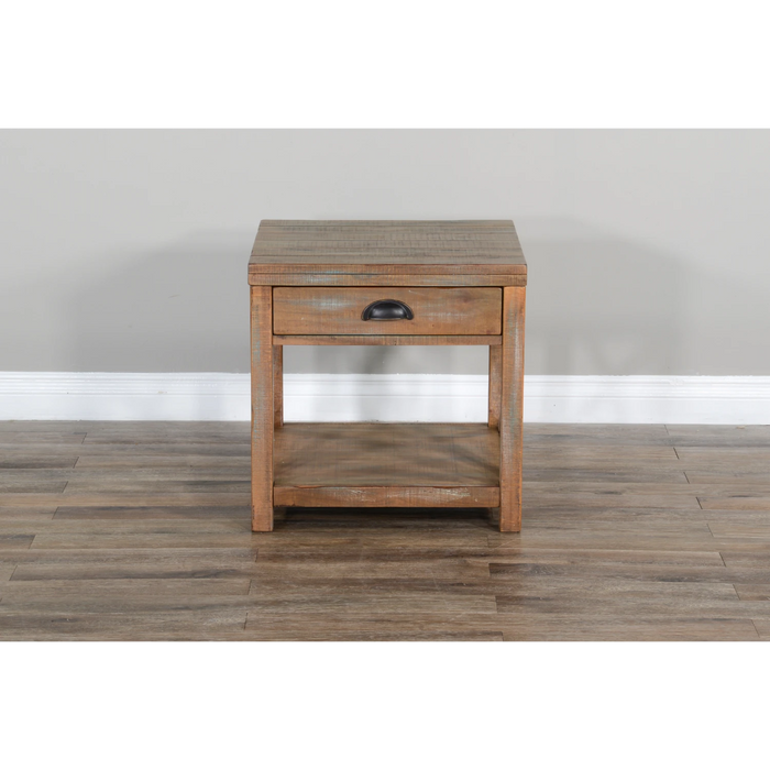 Sunny Designs Durango 22" Coastal Mahogany Wood End Table in Weathered Brown