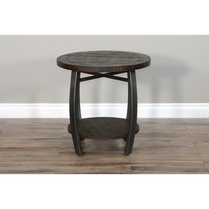 Sunny Designs Homestead 24" Mahogany Wood & Metal End Table in Tobacco Leaf
