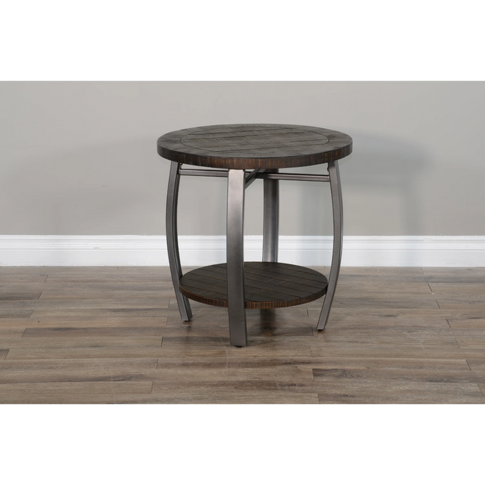 Sunny Designs Homestead 24" Mahogany Wood & Metal End Table in Tobacco Leaf