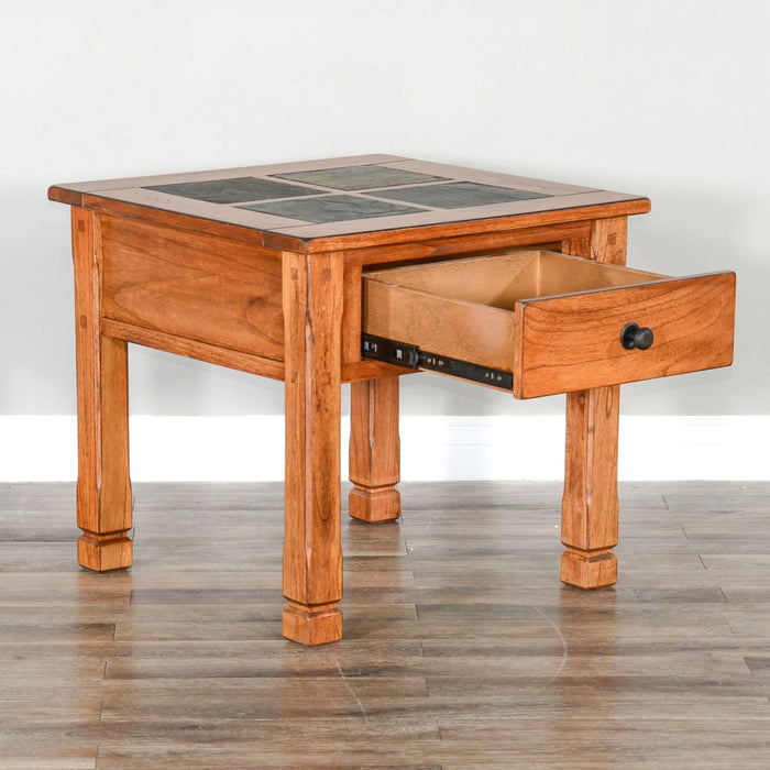 Sunny Designs Sedona 26" Transitional Wood End Table in Rustic Oak