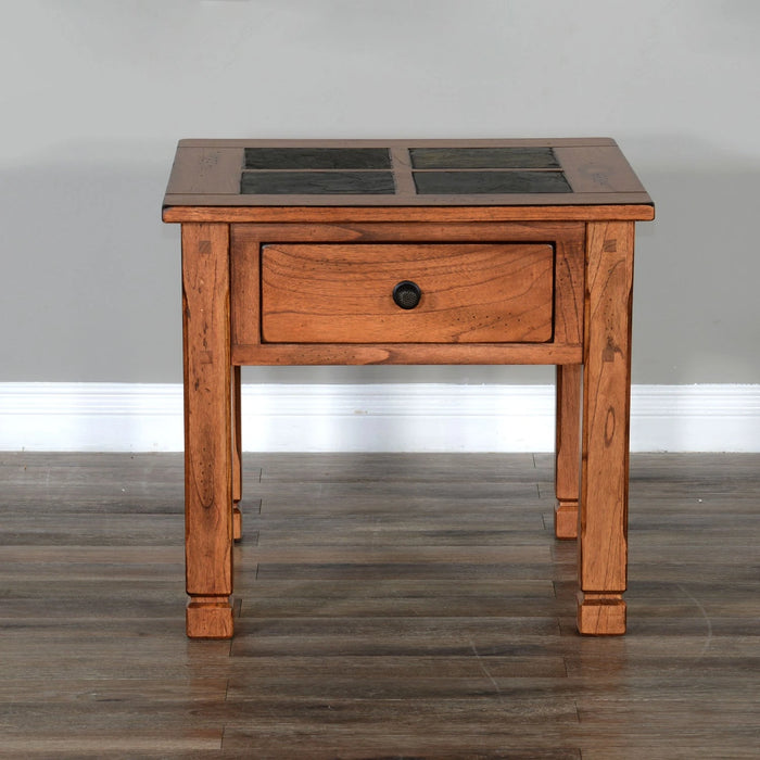 Sunny Designs Sedona 26" Transitional Wood End Table in Rustic Oak