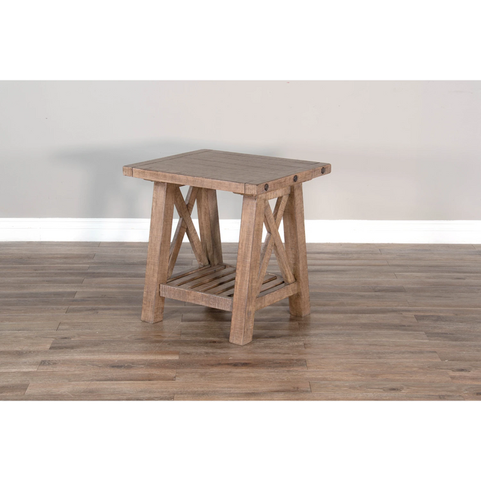 Sunny Designs Vivian 24" Farmhouse Mahogany Wood End Table in Light Brown Desert Rock