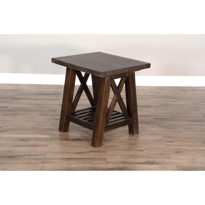 Sunny Designs Vivian 24" Farmhouse Mahogany Wood End Table in Dark Brown Raisin - Bed & Sofa Hub