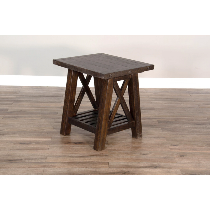 Sunny Designs Vivian 24" Farmhouse Mahogany Wood End Table in Dark Brown Raisin - Bed & Sofa Hub