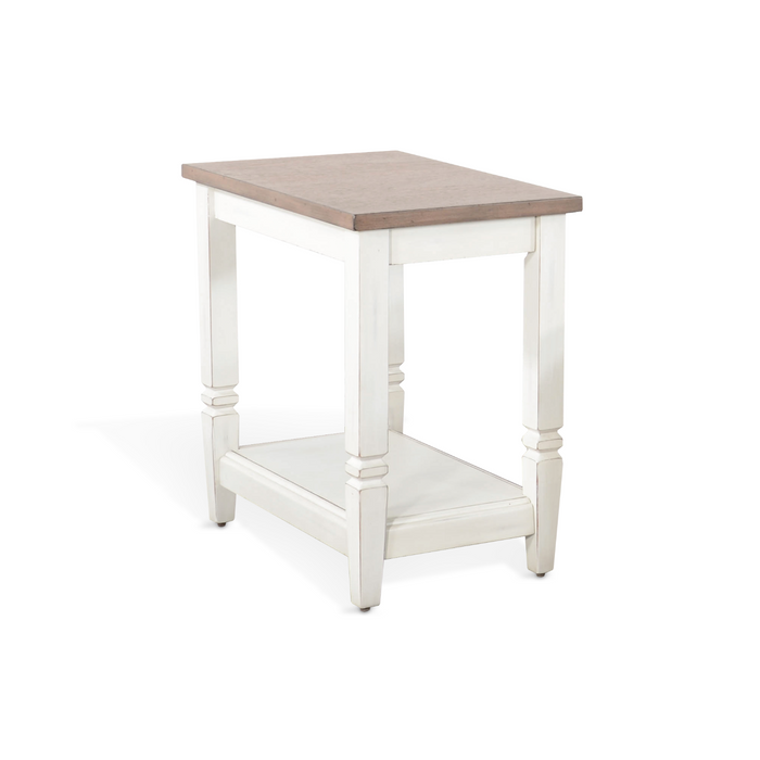 Sunny Designs Pasadena Farmhouse Mahogany Chair Side Table in Off White Marble White and Buck Skin