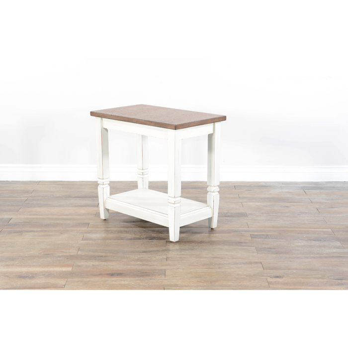 Sunny Designs Pasadena Farmhouse Mahogany Chair Side Table in Off White Marble White and Buck Skin