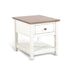Sunny Designs Pasadena 1-Drawer Farmhouse Mahogany End Table in Off White Marble White and Buck Skin - Bed & Sofa Hub