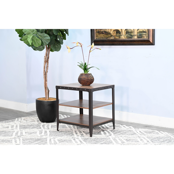 Sunny Designs San Diego Metal & Solid Wood End Table in Antique Brown - Bed & Sofa Hub