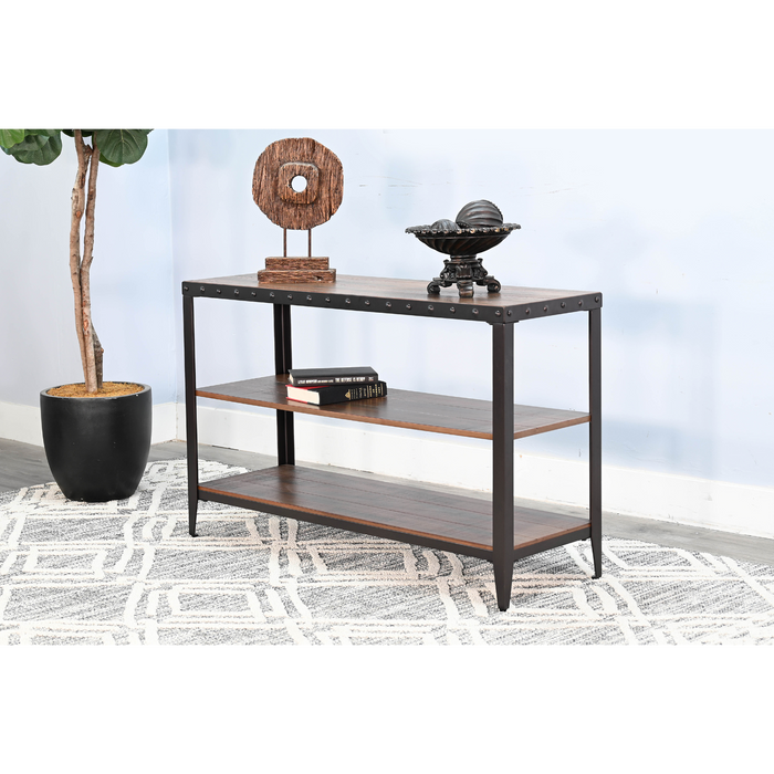 Sunny Designs San Diego Metal & Solid Wood Sofa Table in Antique Brown