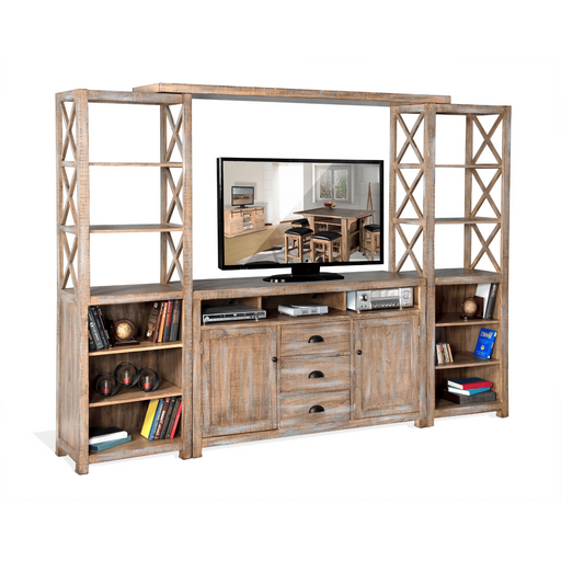 Sunny Designs Durango Entertainment Wall with 66" Console & 2 Piers Weathered Brown - Bed & Sofa Hub
