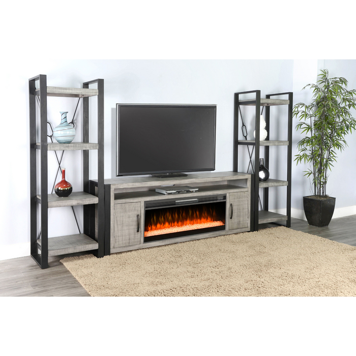 Sunny Designs 126" Media Wall with Electric Fireplace Alpine Grey