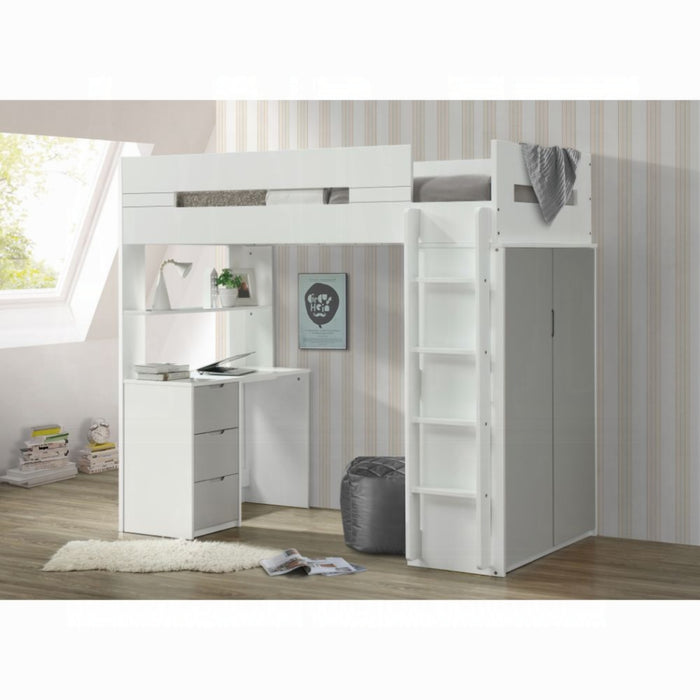 ACME Nerice Twin Loft Bed W/Desk & Wardrobe