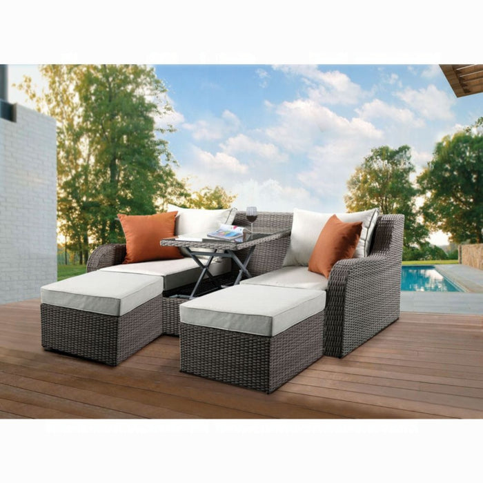 ACME Salena Patio Sofa W/2 Pillows & 2 Ottomans