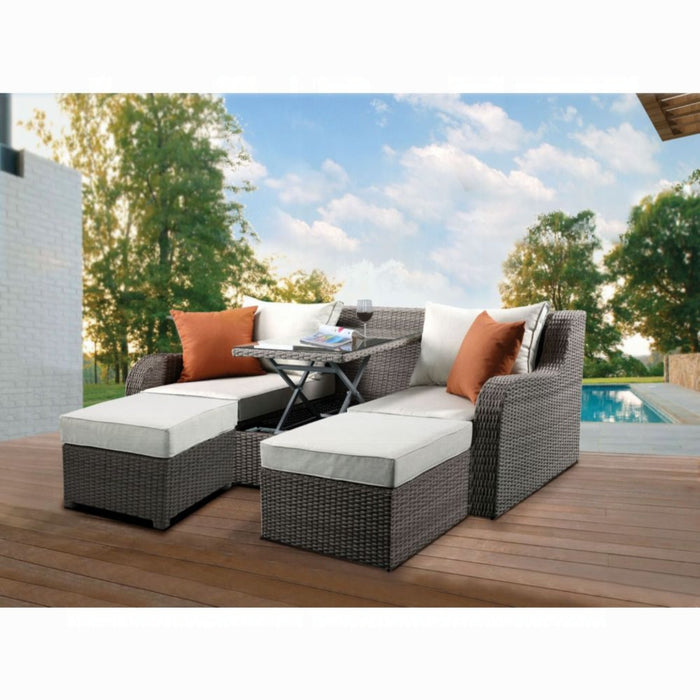 ACME Salena Patio Sofa W/2 Pillows & 2 Ottomans