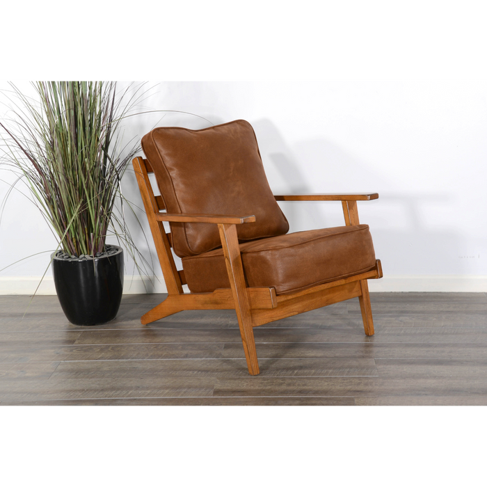 Sunny Designs Mid-Century Wood Accent Chair with Cushions Rustic Oak