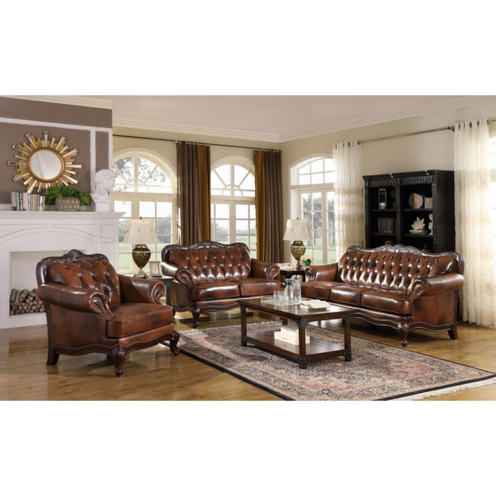 Coaster Victoria 3-piece Full Leather Upholstered Sofa Living Room Set Brown