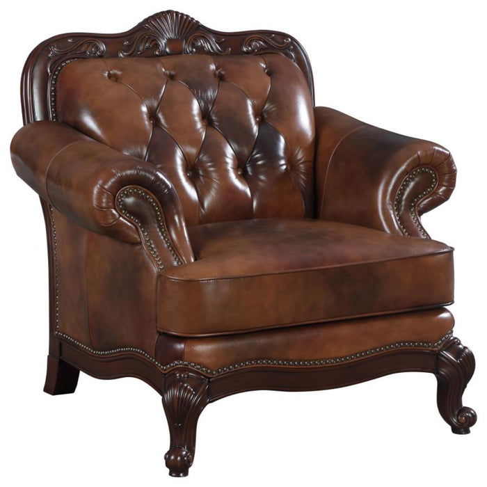 Coaster Victoria Full Leather Upholstered Rolled Arm Chair Brown