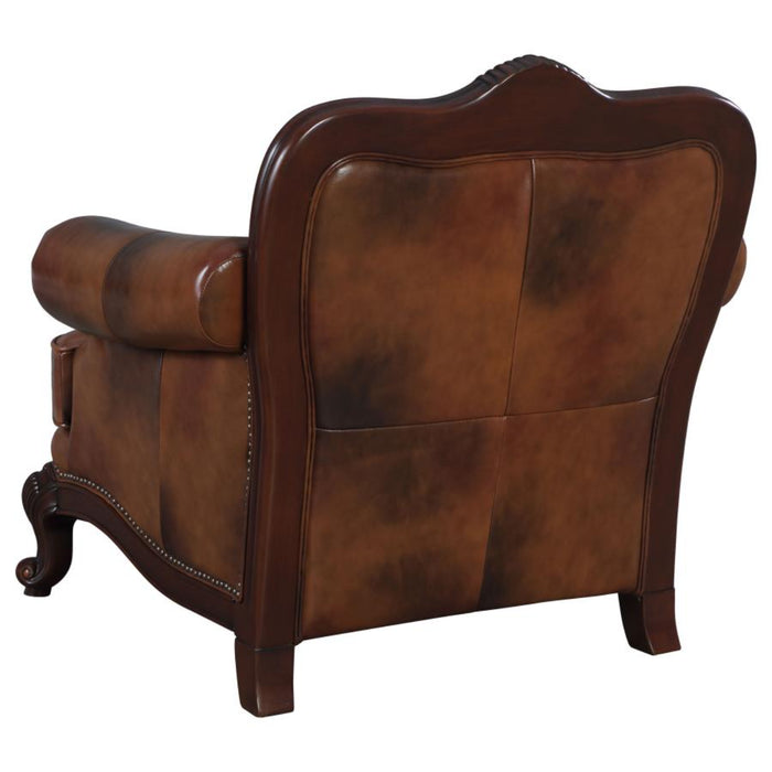 Coaster Victoria Full Leather Upholstered Rolled Arm Chair Brown